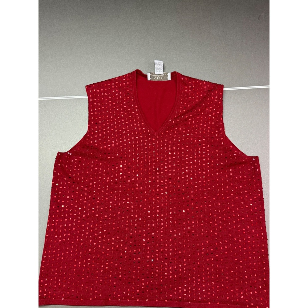 Maggie McNaughton Red Silk Blend Sequin V-Neck Sweater Vest Plus Size 1X